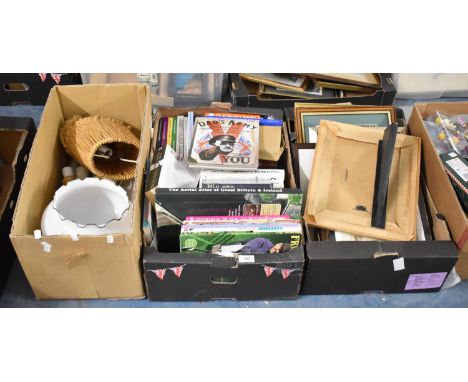 Three Boxes of Sundries to Include Various Books, Pictures and Prints, Light Shade, Etc 