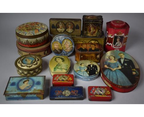 Collection of Vintage Commemorative Tins to Include Victorian, Edwardian and Queen Elizabeth II Examples 