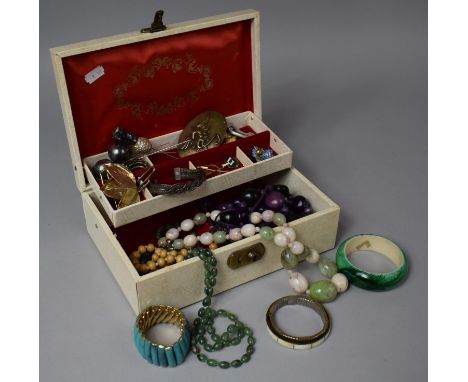 A Vintage Cantilevered Jewellery Box Containing Costume Jewellery 