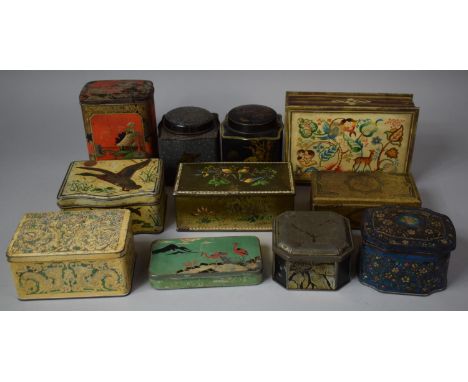 A Collection of Vintage Tins to Include Chinoiseries Tea Caddy Examples, Flamingo Tin etc 