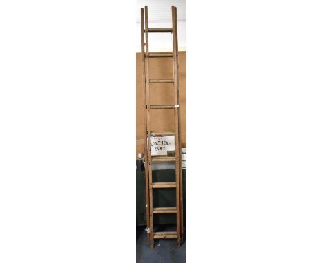 A Vintage Nine Rung Extending Wooden Ladder 