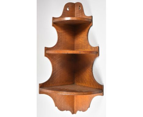 A Mid 20th Century Oak Wall Hanging Three Shelf Corner Unit, 64cm high 