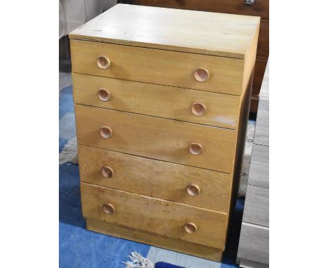 A Vintage Narrow Chest of Five Drawers with Turned Wooden Handles, 61cm wide 