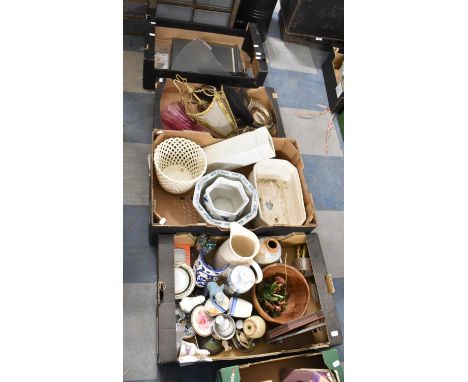 Four Boxes of Sundries to Include Ceramics, Metalwares, Light Fitting, Guillotine etc 