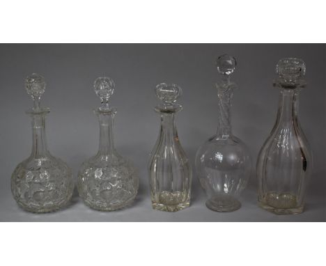 A Collection of Five Various Cut Glass Decanter (Some Pieces with Condition Flaws) 