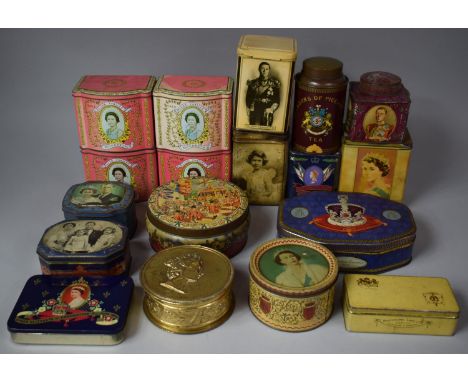 A Collection of Vintage Commemorative Tins Primarily Queen Elizabeth II etc 