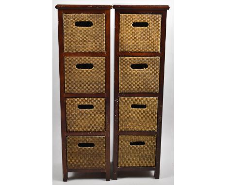 A Pair of Wooden Four Drawer Narrow Shelf Units, Each 24cm wide 