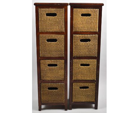 A Pair of Wooden Four Drawer Narrow Shelf Units, Each 24cm wide 