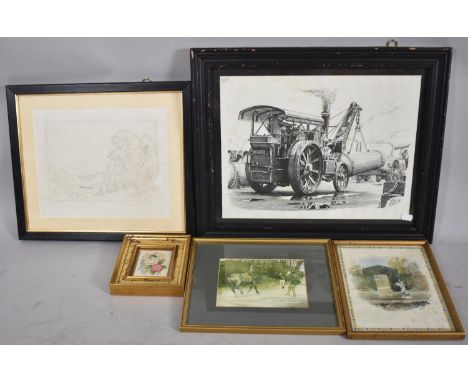 A Collection of Five Pictures and Prints to Include Steam Traction Engine 