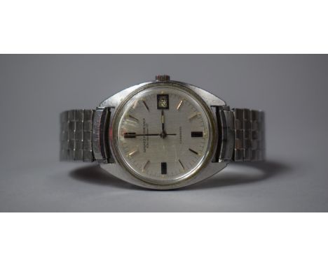 A Girard Perregaux Chronometer Gyromatic Wristwatch with Silvered Dial, Batons and Date Indicate Complete with Green Leather 