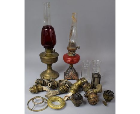 A Collection of Various Oil Lamp Fitting and Parts, Chiney and Shade 