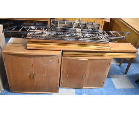 A Vintage 1960's "Brianco" Shelving System with Metal Trellis Supports, Eight Shelves and Two Hanging Cabinets