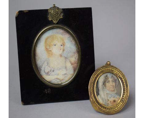 Two Portrait Miniatures of Young Girl and Woman 