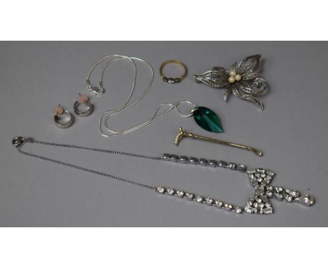 A Small Collection of Vintage and Later Costume Jewellery to Include Marcasite and Pearl Brooch, Silver and Green Glass Penda