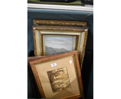 Two Framed Vintage Photographs, Methodist Church and a Pair of Gilt Framed Oils on Board Depicting Waterfalls 