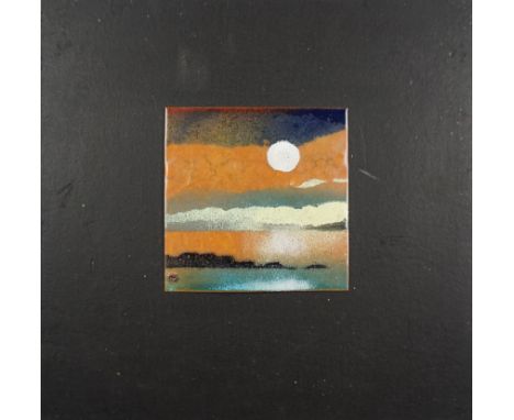 Peter (und R.) Greulich, "Boddenlandschaft vor Hiddensee", 1985, Emaille verso bezeichnet und datiert, HxB 15x15cm, auf Holzp