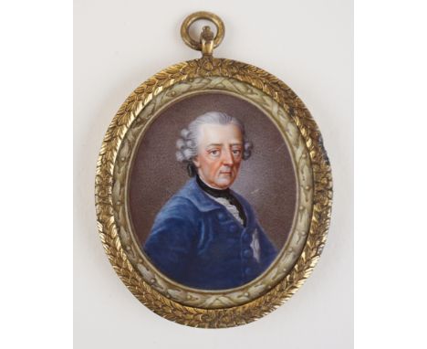 Preussen, Plakette mit Bildnis Friedrich des Großen, 2.Hälfte 18.Jh. feinste Miniaturmalerei auf ovaler Porzellanplatte, Port