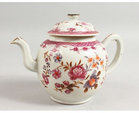 AN 18TH CENTURY QIANLONG CHINESE FAMILLE ROSE PORCELAIN TEAPOT decorated with flowers, 15cm high.