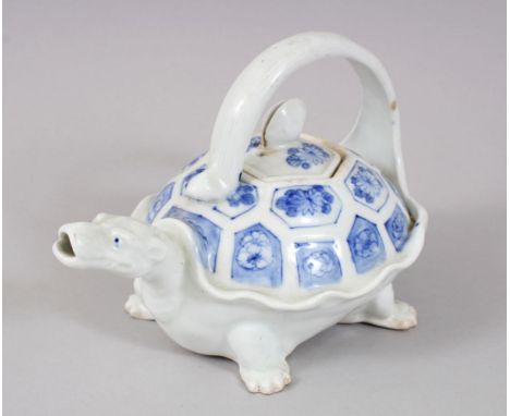 A GOOD JAPANESE MEIJI PERIOD BLUE AND WHITE HIRADO PORCELAIN TEAPOT AND COVER, in the form of a mythical beast, 12.5cm high x