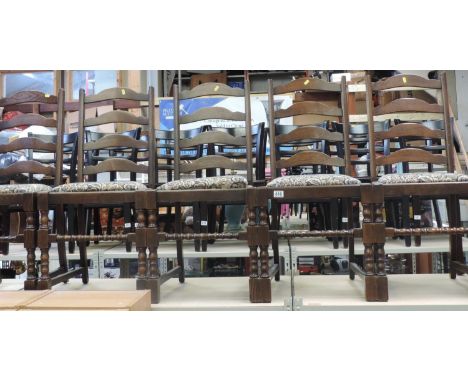 Set of 5x Ladder Back Chairs with Tapestry Upholstered  Seats 