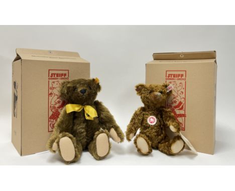 A Steiff classic brown mohair bear 2004 with white tag to ear (h. 28cm), together with a similar mohair Steiff bear with yell