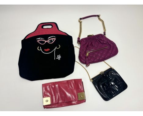 A collection of four ladies handbags comprising a Marc Jacobs quilted purple leather mini stam handbag with chain link and le