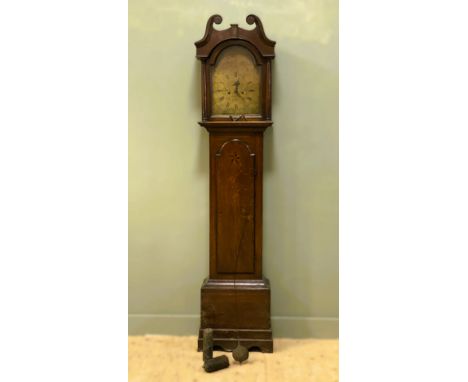Late 18th/19thc Henry Brounlie of Hamiltoun oak longcase clock, with a broken swan neck pediment above a glazed panel door, w