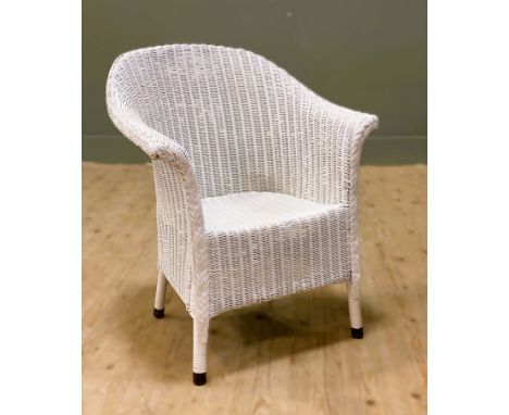 A bamboo and rattan white painted vintage basket chair (h.68cm)