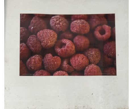 A trio of framed works by David Morrison of Rasberries (34cmx51cm), Peapods (26cmx39cm), Leith Community Croft Runner Bean (2