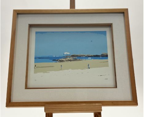 John R Oberlander (Scottish 1927-2024), Beach Study, screenprint 1/10, initaled bottom right, in a glazed wooden frame (19cmx