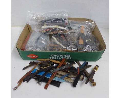 A large collection of vintage leather and other wristwatch straps, ex-shop stock 