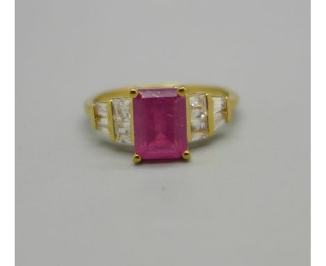 A silver gilt, ruby and zircon ring, Q 