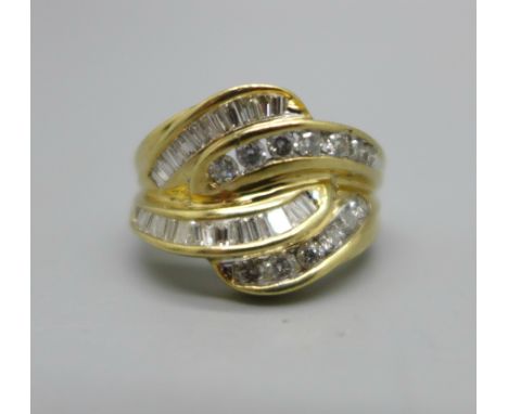 A 9ct gold multi diamond dress ring, over 1ct diamond weight, M½, 4.3g 