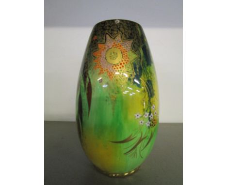 A Carlton ware Babylon pattern yellow sponged, green lustre vase, pattern 4125, circa 1937, 6 1/2" h 