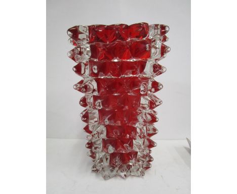 Fornace Milan, Italy - a Rostri vase in red glass overlaid in clear crystal, engraved signature to base and dated 2009, 13 1/