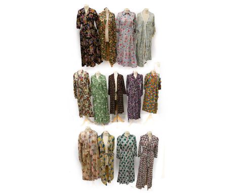  Early 20th Century Silk and Other Robes and Dressing Gowns comprising, a Kay Sidney Model pink and green floral cotton robe 