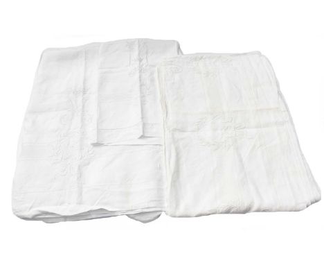 H.R.H. Princess Mary, The Princess Royal, Countess of Harewood (1897-1965), two similar white linen bed covers, each embroide