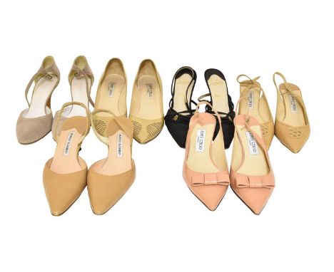 Modern Ladies Shoes, comprising three pairs of Jimmy Choo kitten heels in light tan and pale pink (sizes 39.5, 40, 40.5) with