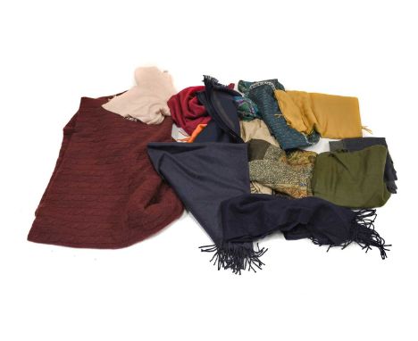 Quantity of Assorted Cashmere, Wool and Other Scarves, including a Hermès blue wool large scarf 180cm by 75cm; a Ralph Lauren