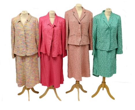 Assorted Modern Costume, comprising six Caroline Charles and Caroline Charles Studio coloured skirt suits, green chiffon snak