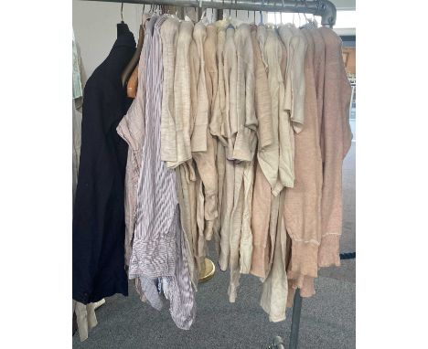 Assorted Mens CC41 Costumes including a navy wool double breasted jacket, two pairs of navy wool trousers, four striped cotto