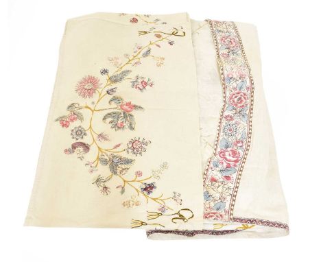 Early 19th Century Broderie Perse Part Bed Dressings, comprising a curtain with printed floral cotton chintz appliques on a n