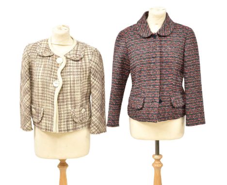 Three Marc Jacobs Jackets comprising a red and blue jacket, button fastening and faux pockets (size M), a beige/ white wool b
