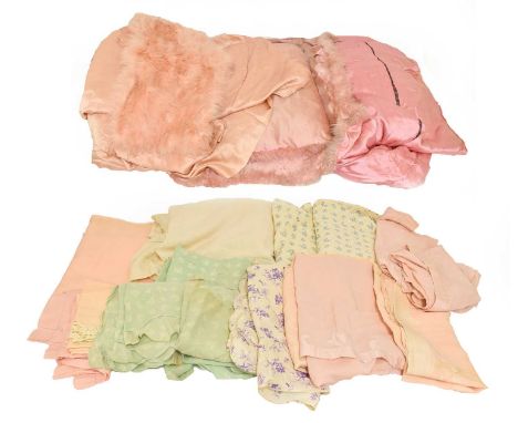 A Collection of Circa 1930s and Later Bed Linen Some Bearing the 'EM' Monogram for Edwina Mountbatten, comprising a pale peac