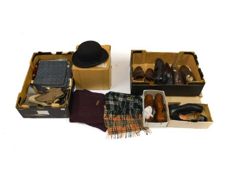 Assorted Mainly 20th Century Gents Costume Accessories, comprising Burberry wool scarves, Barbour scarf and plum coloured woo