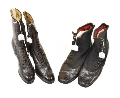 Pair of Late 19th Century French Black Leather Lace Up Boots, woven with the name 'Chassures Optima, Toulouse', with low heel