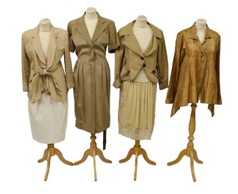 Modern Ladies Clothing comprising Donna Karan Jackets, Skirts and Dress including a beige linen blend jacket with button fast