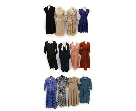 Assorted Circa 1940s Ladies Day and Evening Dresses, comprising Disco Dresses blue gingham checked short sleeve dress with bu