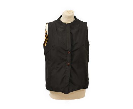 Modern Louis Vuitton Ladies Black Gilet/Waistcoat, with a light and dark brown damier lining, round neck, button fastening, t