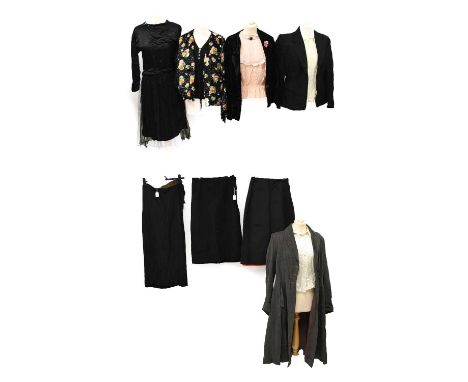 Circa 1920-40s Ladies Costume, comprising a floral printed velvet long sleeve open jacket; black velvet evening jacket with l